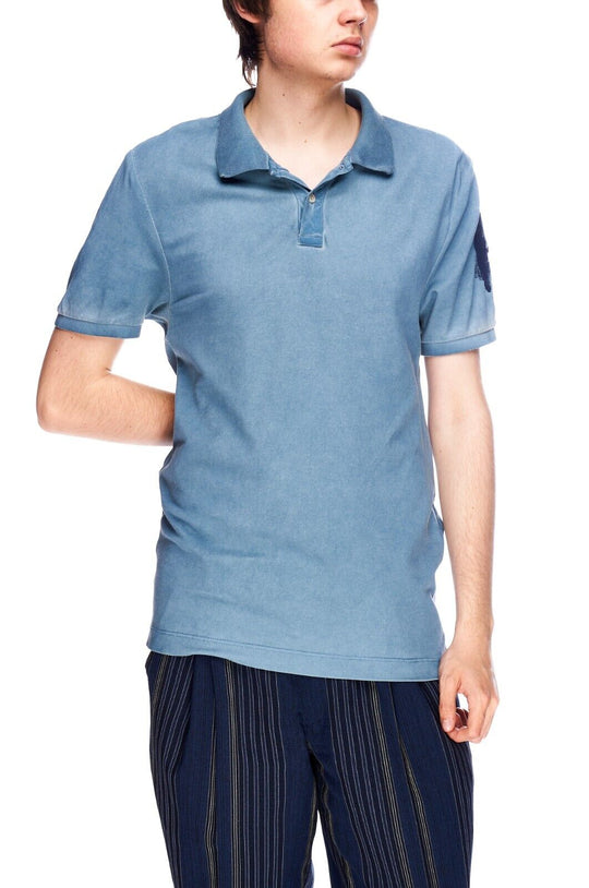 MONCLER Dyed Blue Cotton Mens Painted Polo Shirt Size XL