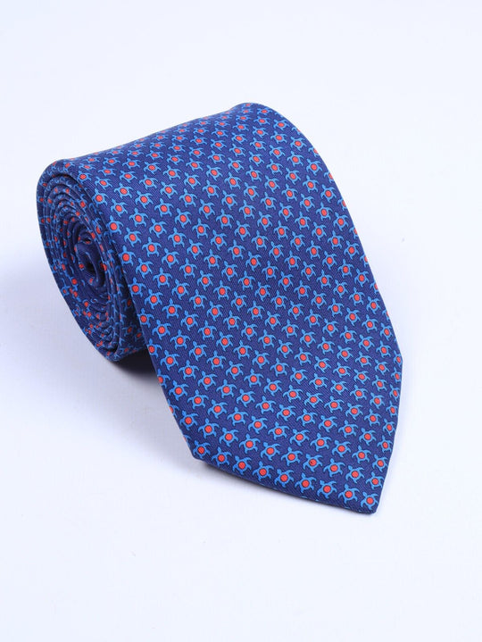 HERMES Paris Tie Silk Blue Turtles Mens Necktie