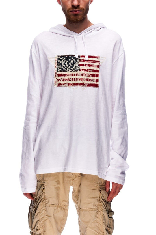 POLO RALPH LAUREN Hoodie White Cotton Men's Jumper Size L