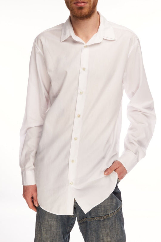 LELASCHERRER Dress Shirt White Cotton Men's Button Up Size 39