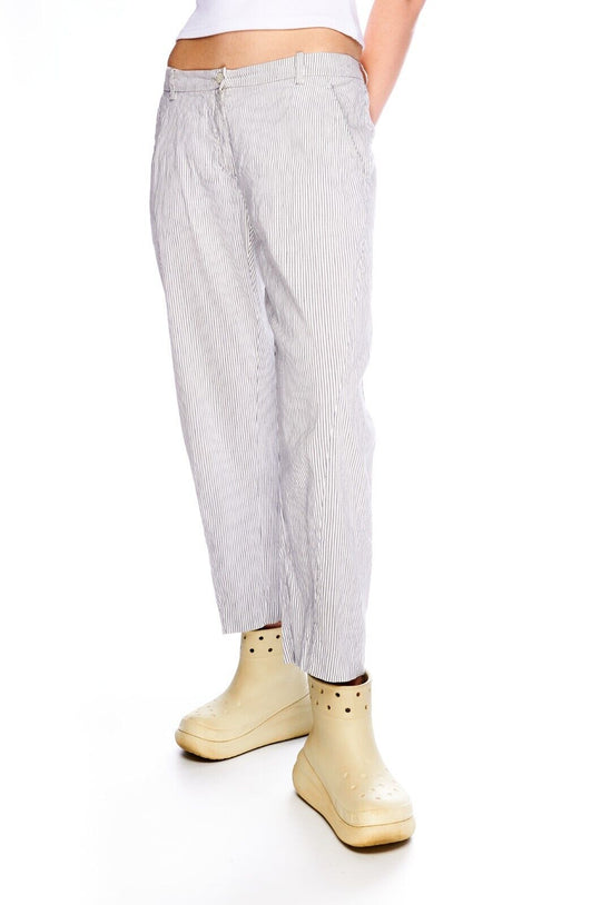 ANETTE GORTZ Pants White Linen Cotton Women's Comfort Cropped Trousers Size 38