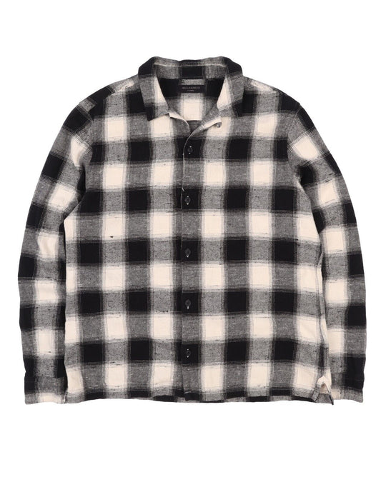 ALLSAINTS Shirt Black White Check Cotton Men's Button Up Size XL