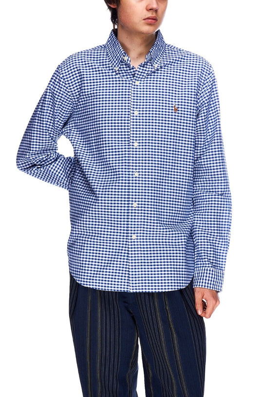 Polo RALPH LAUREN Shirt Navy White Check Oxford Cotton Mens Size L