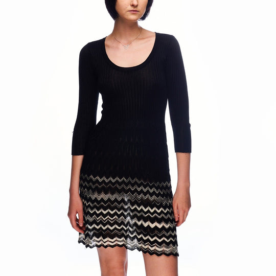 MISSONI Dress Black Zig Zag Womens Pullover Size 42 IT