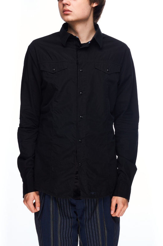 ARMANI JEANS Shirt Black Cotton Men's Button Up Size L