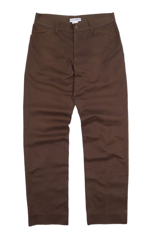 DOLCE & GABBANA Chino Pants Brown Cotton Men's Straight Leg Trousers Size 48