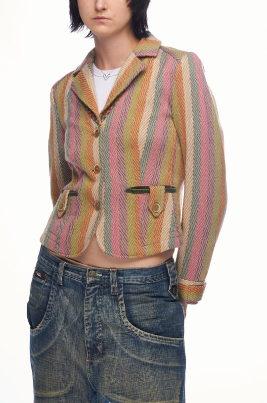 ETRO Milano Blazer Multicolor Striped Herringbone Wool Women's Jacket Size 40 IT