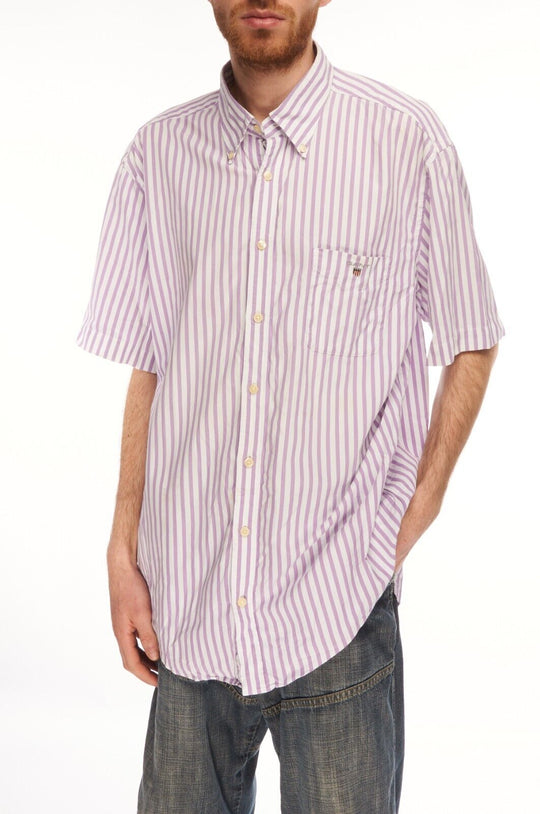 GANT Shirt Purple Stripes Cotton Men's Button-Down Short Sleeve Size XL