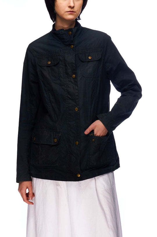 BARBOUR Emma Wax Jacket Navy Cotton Women's Multipocket Size 16 UK/ 12 US / 42