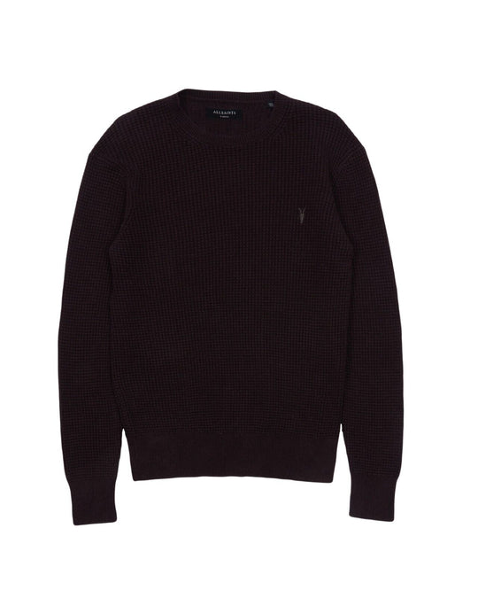 ALLSAINTS Crew Sweater Brown Waffle Cotton Mens Knit Jumper Size XS