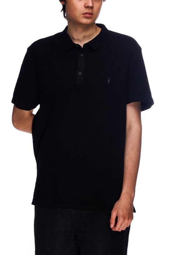ALLSAINTS Polo Shirt Black Cotton Men's T-Shirt Size XL