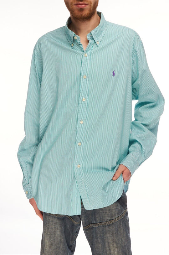 RALPH LAUREN Shirt Green Cotton Men's Button-Down Size XL