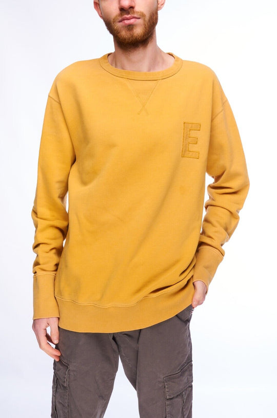 EDWIN College Crew Neck Sweatshirt Yellow Cotton Men's Sweater Size ~M