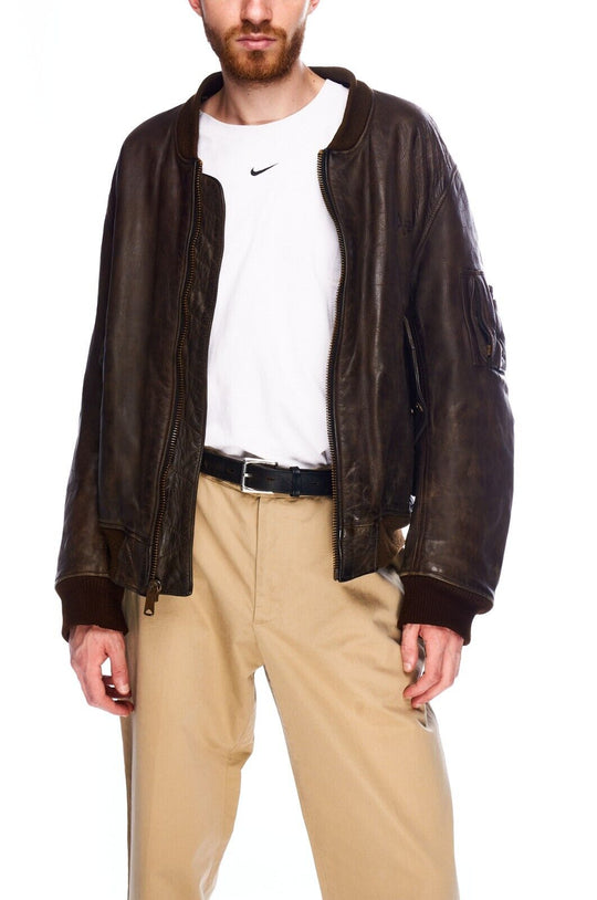 Vintage ALPHA INDUSTRIES Bomber Jacket Brown Leather Men's Size L