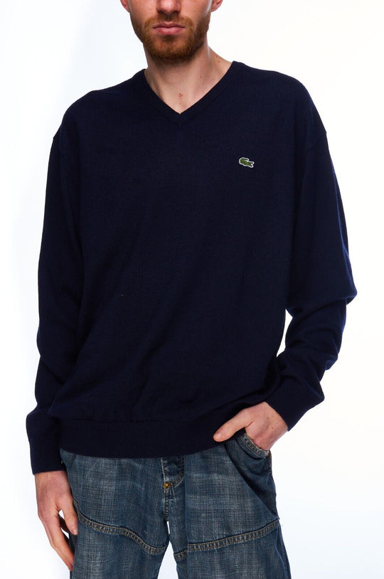 LACOSTE V-Neck Sweater Navy Wool Men's Knit Jumper Size 3XL