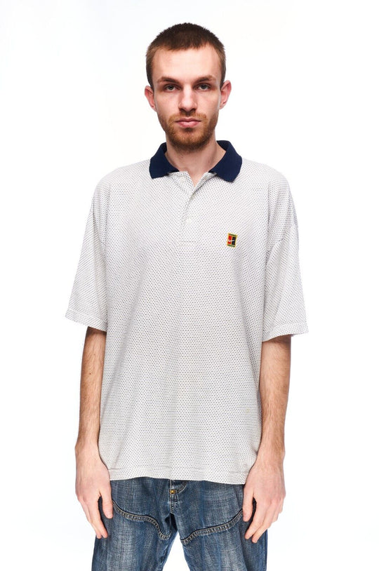 NIKE Court Polo Shirt White Cotton Men's Short Sleeve Size ~L