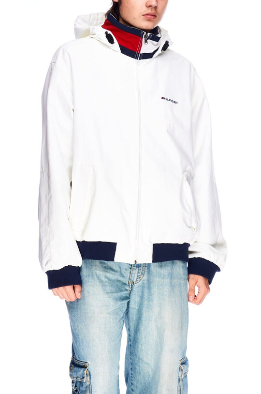 TOMMY HILFIGER Windbreaker Jacket White Nylon Mens Size L