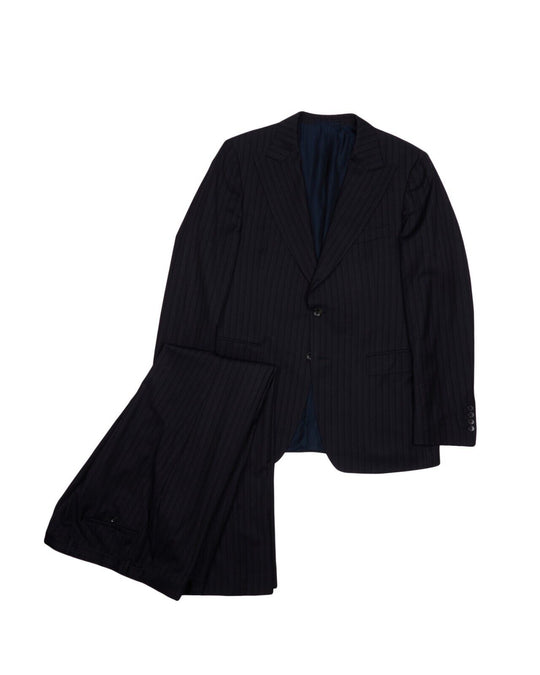 GUCCI by TOM FORD Peak Lapel Suit Navy Blue Striped Wool Mens Size 52 EU