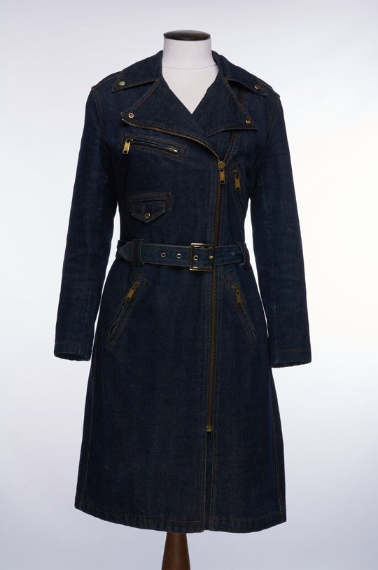 D&G DOLCE & GABBANA Coat Blue Denim Cotton Womens Belted Jacket Size M