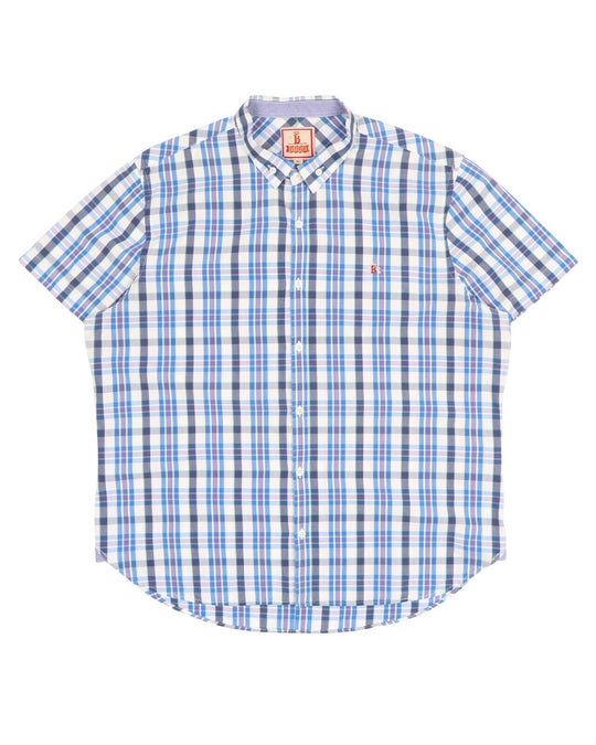 Men's BARACUTA Blue Cotton Check Short-Sleeve Shirt Size XL