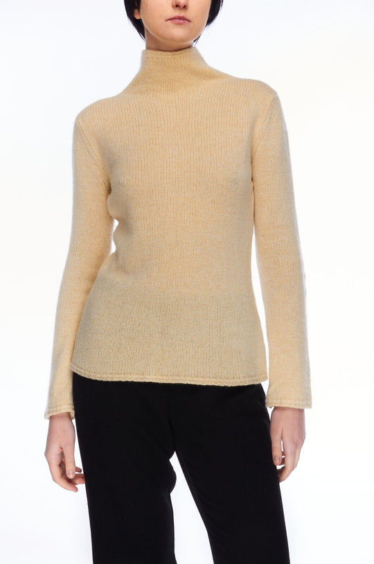 AVON CELLI High Neck Sweater Beige Cashmere Women's Elbow Patches Jumper Size 42