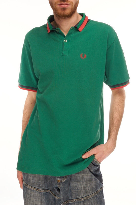 FRED PERRY Sportswear Polo Shirt Green Cotton Men's Short Sleeve Size L