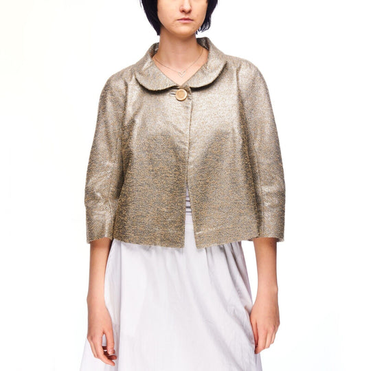 MAX MARA Cape Silver Wool Silk Women's 3/4 Sleeves Jacket Size 8 US / 42 IT