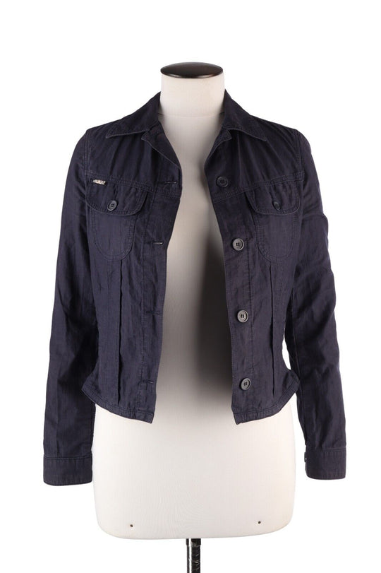 BURBERRY London Jacket Navy Cotton Women's Nova Check Unlined Size 6