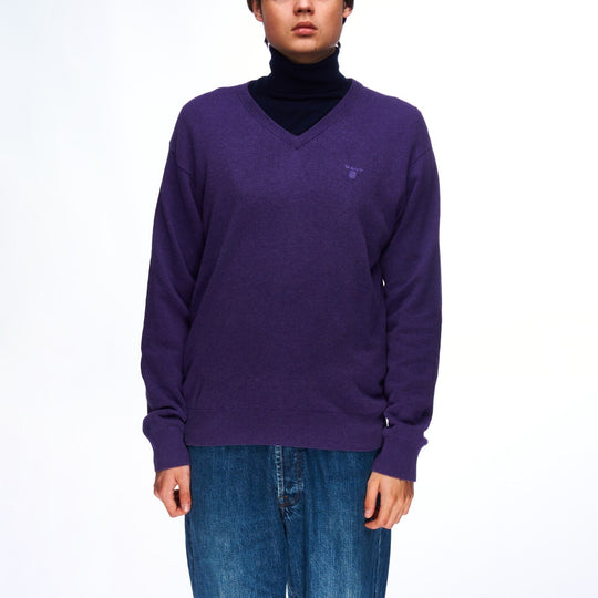 GANT V-Neck Sweate Purple Cotton Men's Knit Jumper Size L