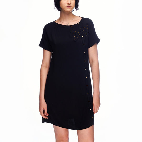 LOVE MOSHINO Dress Black Viscose Crew Neck Short Sleeve  Women's Size 38