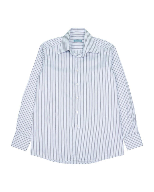 ETON Elastar Shirt Blue Striped Mens Short Sleeve Size 42 / 16.5