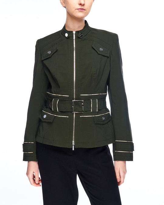 KAREN MILLEN Military Jacket Olive Green Womens Lightweight Belted Blazer Size M