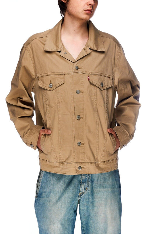 Vintage LEVIS Trucker Jacket Beige Denim Cotton Men's Size L