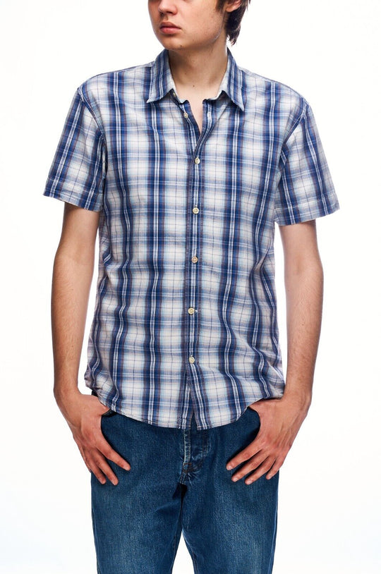 LEVIS Shirt Blue Check Cotton Men's Button Up Short Sleeve Size M