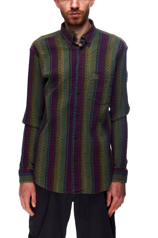 MISSONI Sport Shirt Green Purple Stripes Cotton Men's Button-Down Size 48
