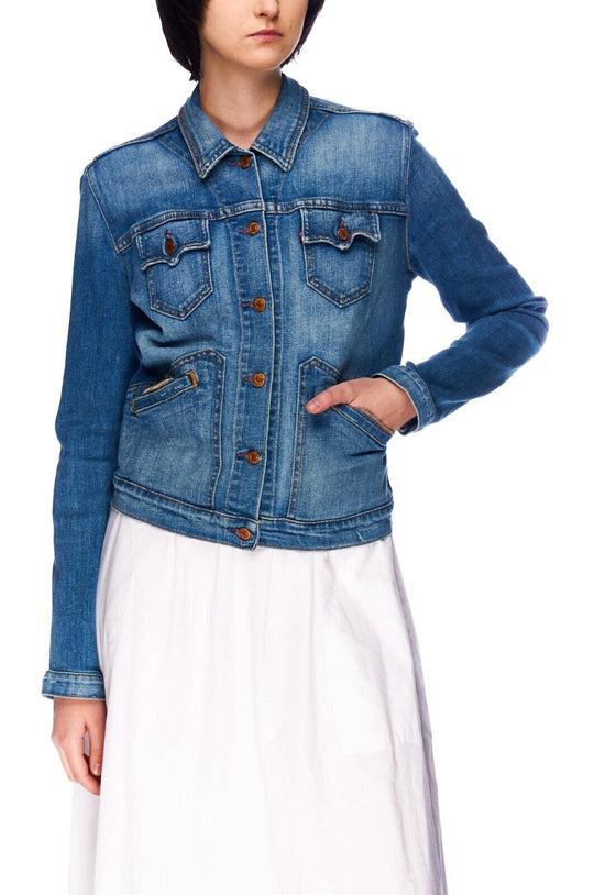 LEVI'S Navy Blue Cotton Trucker Denim Womens Jacket Size M