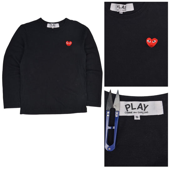 Play COMME DES GARCONS Long Sleeve T Shirt Black Logo Cotton Womens Size S
