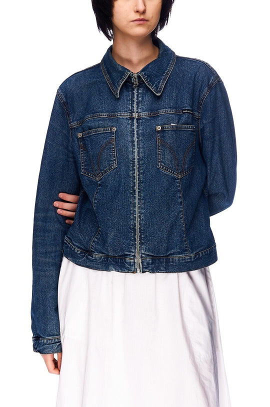 D&G DOLCE & GABBANA Zip Trucker Jacket Blue Denim Cotton Women's Size L