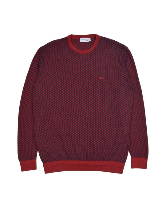 LACOSTE Jumper Red Check Cotton Mens Logo Pullover Size 7 / XXL
