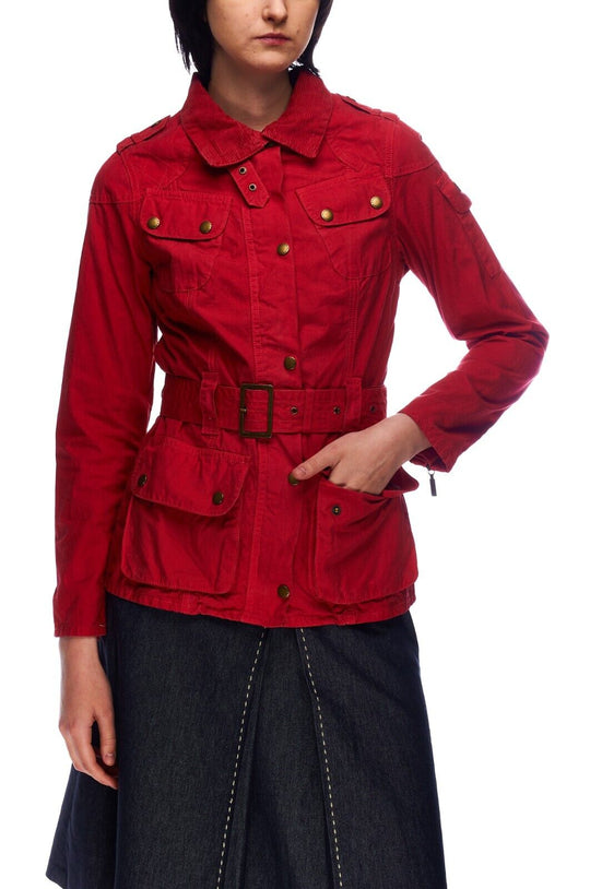 BARBOUR INTERNATIONAL Brompton Belted Jacket Red Cotton Women's Size 8 UK