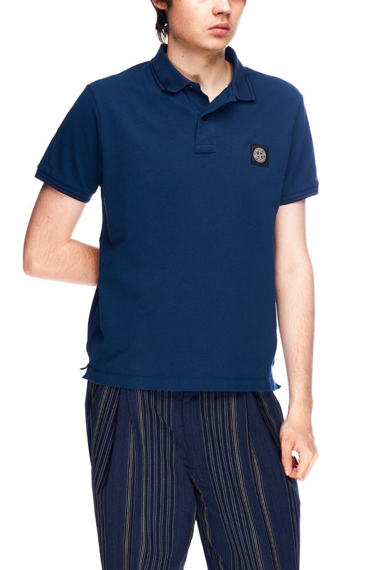 STONE ISLAND Polo Shirt Blue Cotton Men's Patch Logo T-Shirt Size L