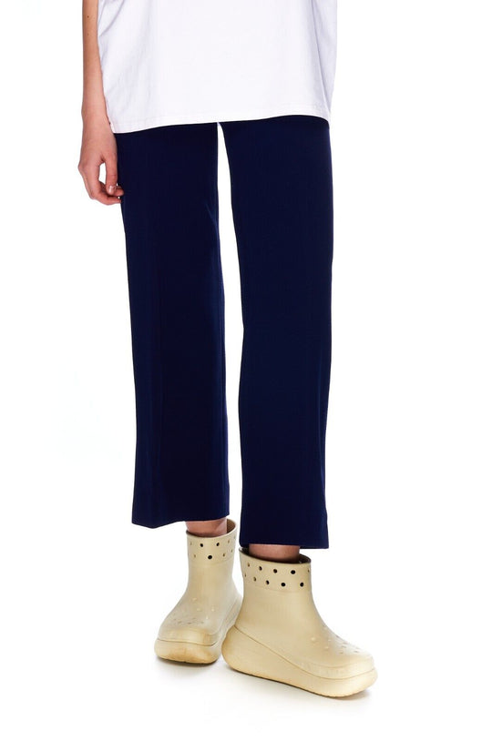 Vintage LANVIN Cropped Pants Navy Wool Nylon Women's Straight Trouser Size 38