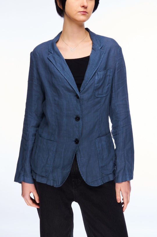 BARENA VENEZIA Blazer Navy Linen Women's Three Buttons Unlined Jacket Size 44