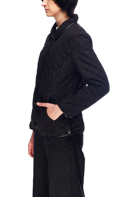 RALPH LAUREN Black Quilted Leather Trimmed Womens Jacket Size S