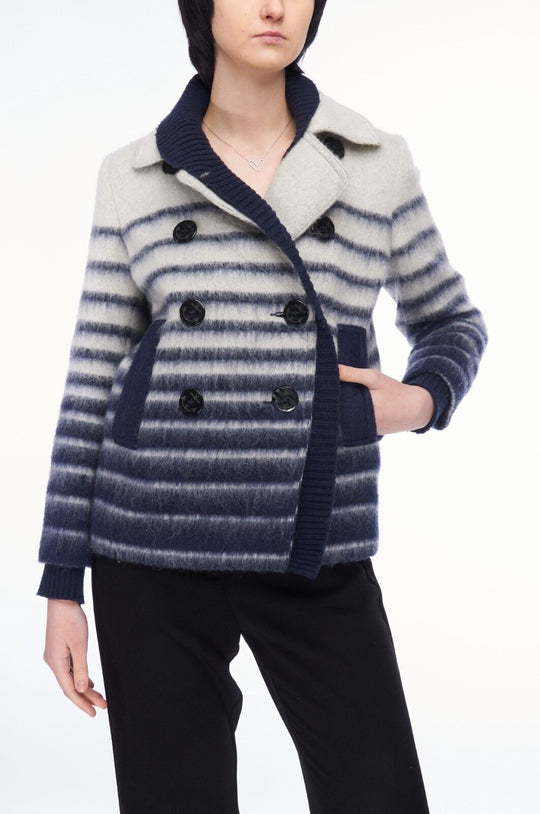 JEAN PAUL GAULTIER LINDEX Short Coat Navy Striped Wool Women's Size 10 UK / 36