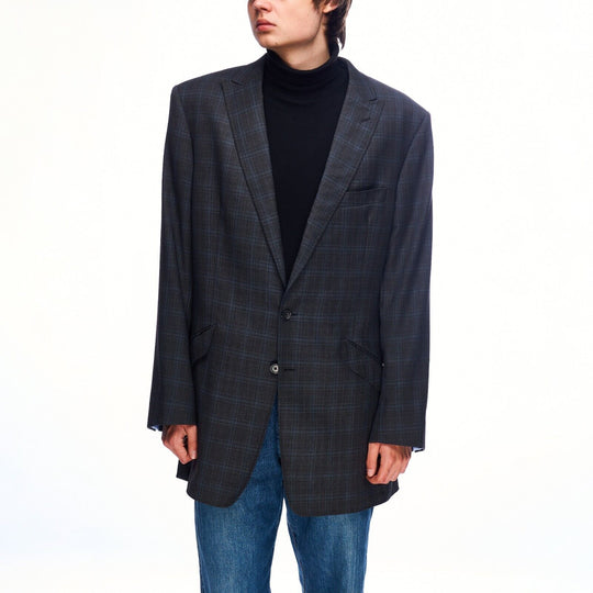 Made To Measure LORO PIANA Jacket Grey Check Wool Mens Blazer Size ~ 56 IT