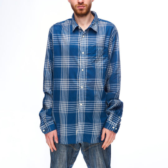 WOOLRICH Shirt Navy Check Cotton Men's Button Up Size L