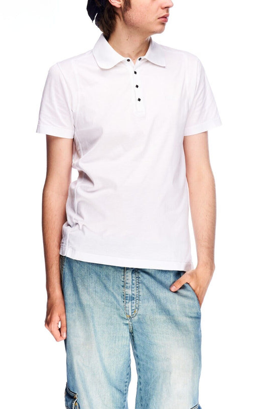 KARL LAGERFELD Polo Shirt White Pique Cotton Men's T-Shirt Size M