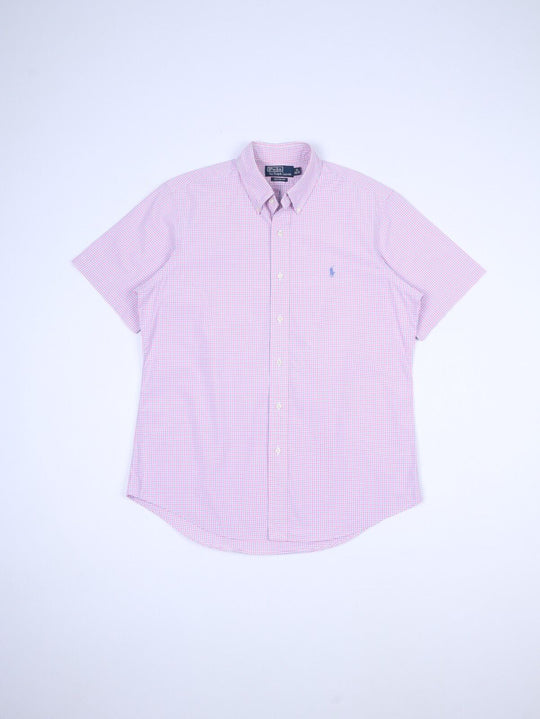 RALPH LAUREN Shirt Pink Check Mens Short Sleeve Size 41 / 16