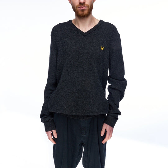 LYLE & SCOTT V-Neck Sweater Black Wool Men's Knit Jumper Size L